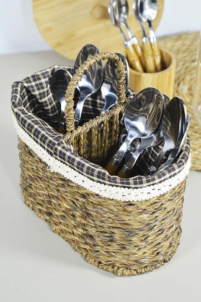 SepetçiBaba Oval Wicker Spoon Holder - 2 Compartments
