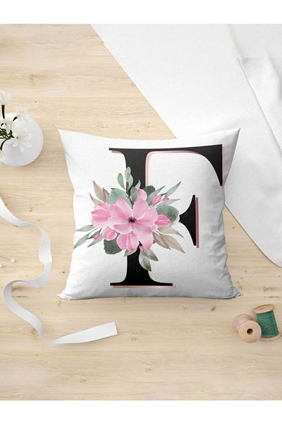 Panorama Ajans Letter F Initial Pink Floral Pillow Case