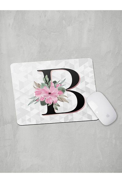 Panorama Ajans Letter B Initial Pink Floral Mouse Pad