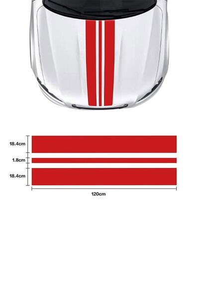 Dijitonline Oto Kaput Kırmızı Şerit Sticker - Oto Sticker -araba Sticker - 12...