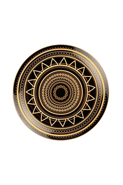 Vivas Etnik Gold Dekorlu Siyah Porselen Tabak 23 Cm