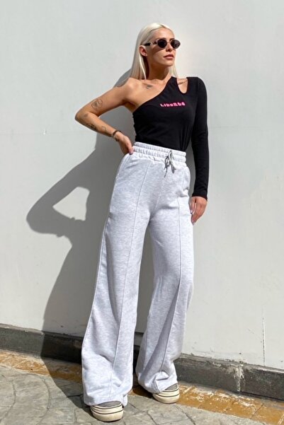 CNG MODA Φούτερ με ψηλόμεσο ριγέ ισπανικό πόδι σε γκρι χρώμα