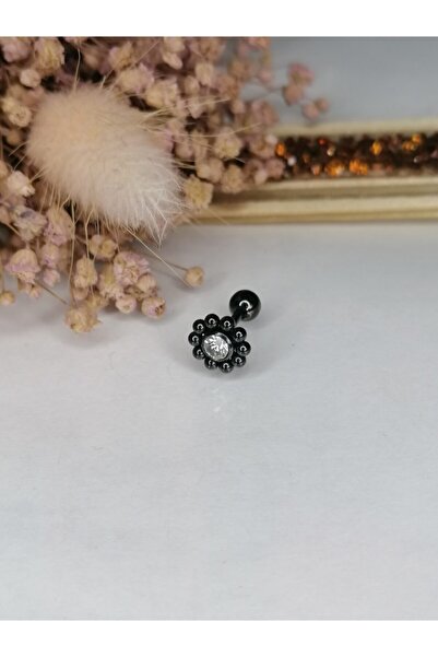 TAKIDAN Toplu Çiçek Desenli Siyah Cerrahi Çelik Helix Tragus Kıkırdak Piercin...