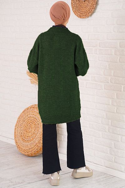Bigdart 15768 Pletený pletený svetr na knoflíky - smaragdově zelená