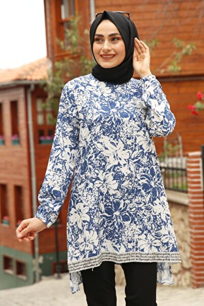 Feiza Collection Çiçekli Tunik - Mavi