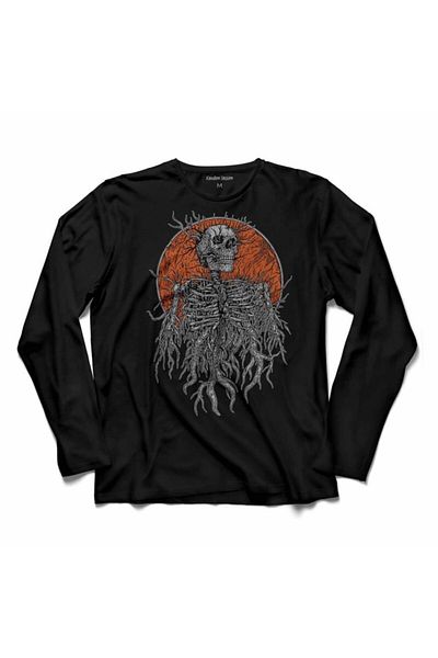 Kendim Seçtim Tricou cu mânecă lungă Skull Skeleton - Model Skull and Tree Root