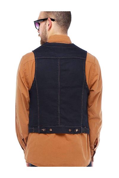 FBI Men's Black Slim Fit Metal Button Denim Jeans Vest 6002-1002