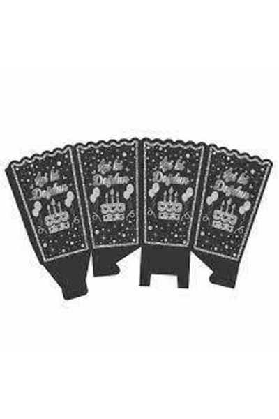 ELİT ORGANİZASYON 8-Pack Silver Happy Birthday Corn Box