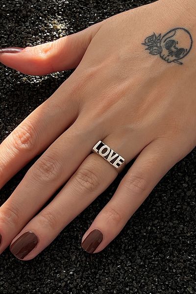 CAPO by Aytaç Yamaç Love Ring Adjustable Aged Silver Plated