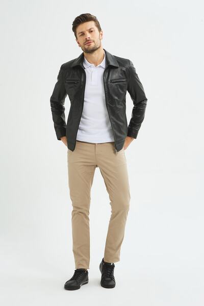 İkbal Arnold Siyah Hakiki Deri Mont Erkek