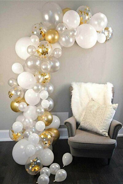 Kullan At Market storex 62 Pieces Mg Collection - Gold, White and Transparent Colors Decoration Balloon Chain282146