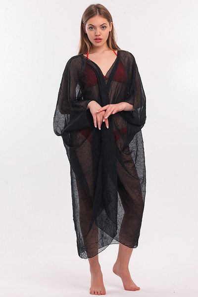 Sense Chiffon-Strandkimono | Elb33597 Schwarz Bestickt