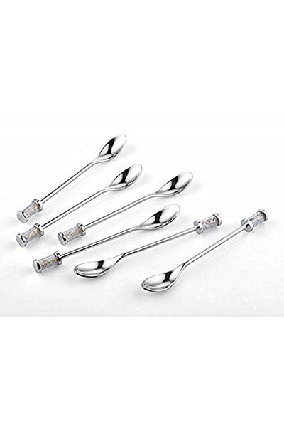 Cemile Silver Plated Tea Spoon Set with White Stones - 6 Pieces