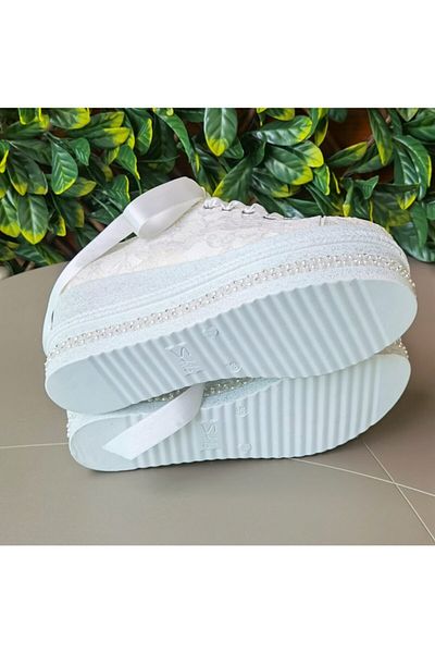 Ayakkabı Tutkusu Stilo ® Wedge Heel Ecru Bridal Shoes 8cm