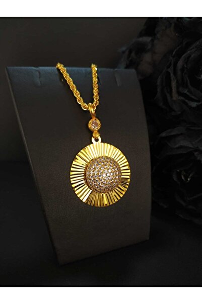 barisiva gold 22 Ayar Altın Kaplama Lazer Kesim Kubbe Taşlı Zetina Kolye