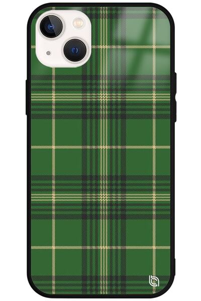 WANNA PROTECT Iphone 13 Premium Ekose Kumaş Desenli Glossy Telefon Kılıfı