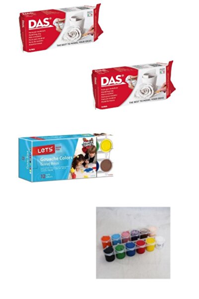 Das Collectıon Beyaz Seramik Kil Hamuru 2x500 gr Ve Lets 12 Renk Guaj Boya Seti H.s
