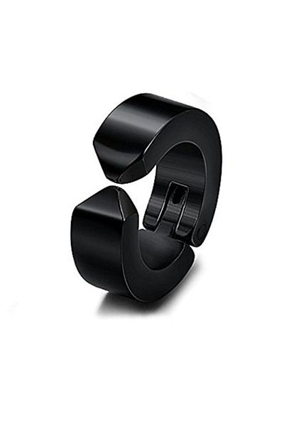 The Collection Black Men's Women's Stainless Titanium Non-Perforated Earrings Compressed Pinch Steel Earrings