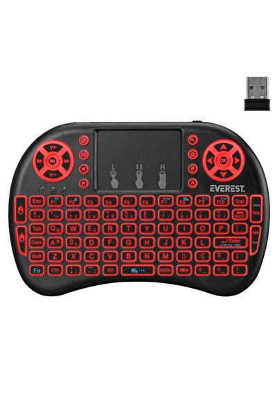 Everest Ev-mk10 2.4ghz 3 Renk Işıklı Kablosuz 2.4ghz Wifi Smart Tv Mini Klavy...