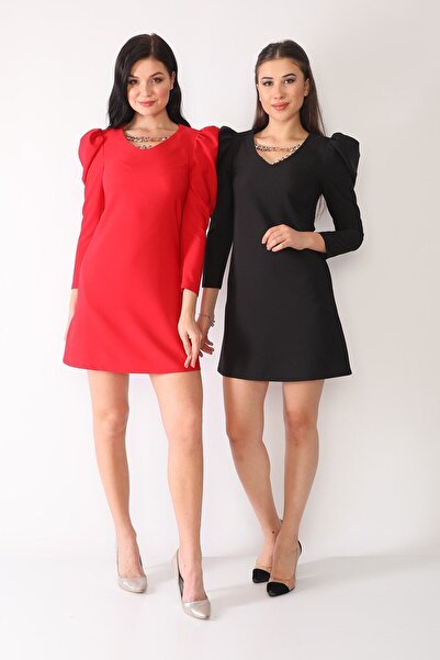 Element's Γυναικείο μίνι φόρεμα με μαύρο μανίκι με λαιμόκοψη V με λεπτομέρειες