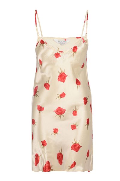 Al Lady Satin Nightgown with Rope Strap and Floral Motif