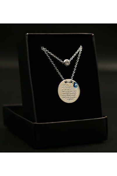 Bonitagift قلادة مطلية بالفضة مع صلاة مطرزة بعين الشر