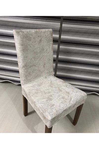SELAY HOME Κάλυμμα καρέκλας Lycra Μεταξωτό Βελούδινο Σχέδιο 6 τεμαχίων Μπεζ