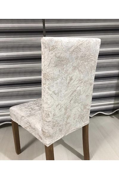 SELAY HOME Κάλυμμα καρέκλας Lycra Μεταξωτό Βελούδινο Σχέδιο 6 τεμαχίων Μπεζ