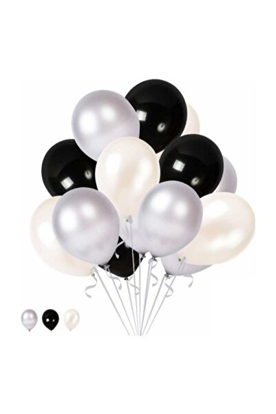 TATLI GÜNLER Siyah / Gümüş / Beyaz Konsept Metalik Parlak Balonlar 30 Adet