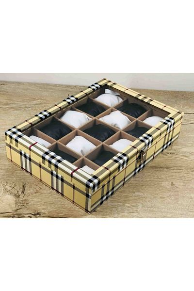Kelepir Fırsatlar Yellow Plaid Special for Ladies Modern Decorative Glass Cover Padded Wristwatch Necklace Jewelry Wristed Box