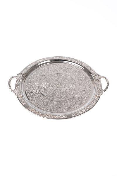 DMT COPPER HOME Dmt Gaziantep Copper 29cm Handcrafted Presentation Serving Tray 29cm with Authentic Looking Handles