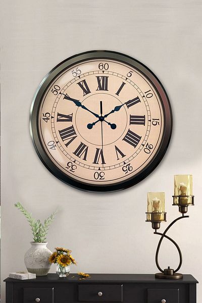 Kasva Concept Gift Decorative 52 cm Black Metal Roman Numeral Wall Clock