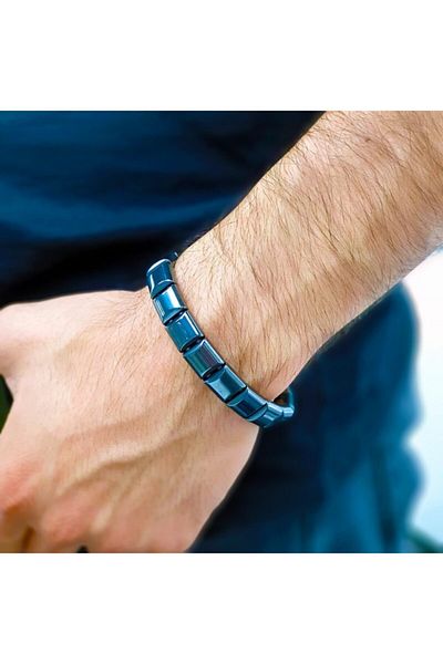 AKSESUARIM Square Hematite Natural Stone Steel Rope Bracelet