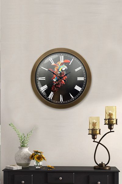 Kasva Concept Gift 40 cm Antique Metal Parrot Wall Clock