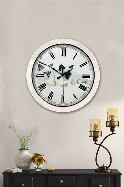 Kasva Concept Gift 36 cm White Metal Cat Wall Clock