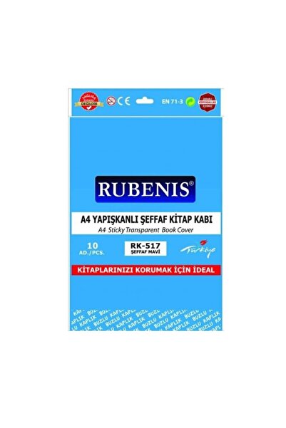 Rubenis Şeffaf Mavi A4 Buzlu Yapışkanlı Defter Kabı *10
