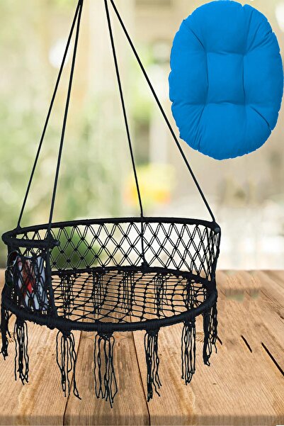 Genel Markalar Ipli Püsküllü 80'lik Siyah Kaz Ayağı Minderli Davul Salıncak