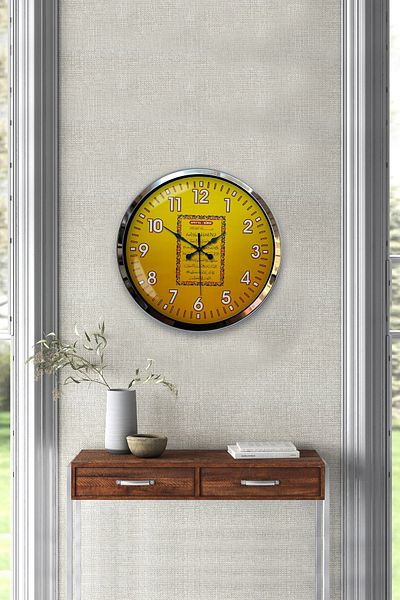 Kasva Concept Gift Decorative 40 cm Chrome Metal Verse-Hand Kursi Wall Clock