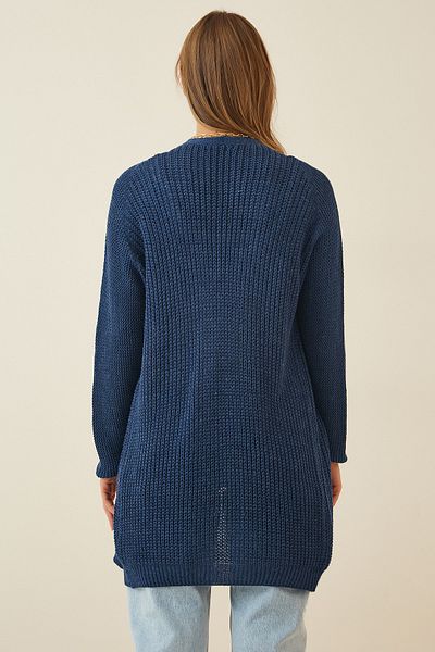 Happiness İstanbul Cardigan din tricot de bază din plasă Thessaloniki albastru cobalt YG00095