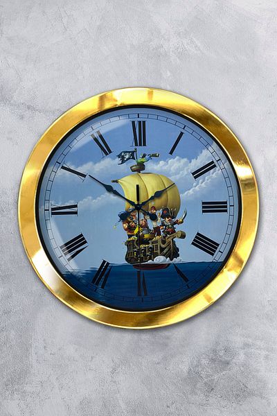 Kasva Concept Gift 36 cm Gold Metal Pirate Tourism Wall Clock