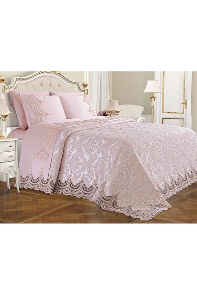 hanımeli Fransız Güpürlü Çeyizlik Pike Takımı Arus Pudra