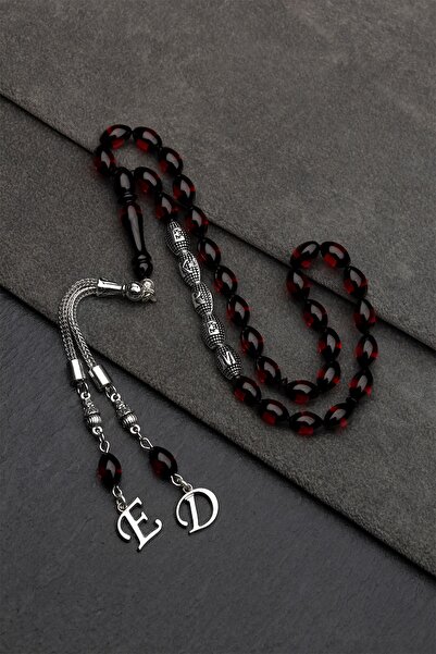 OTTOTESBİH Harf Püsküllü Metal Harfli Kırmızı Sürmeli Kehribar Tesbih, Isimli...