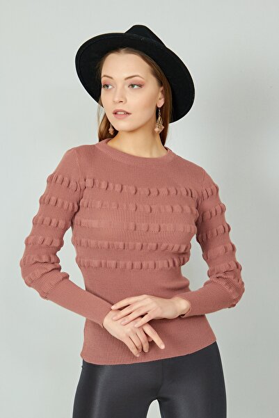 Jerusalema Kadın Gül Kurusu, Balon Görünümlü, Şişme Triko Kazak