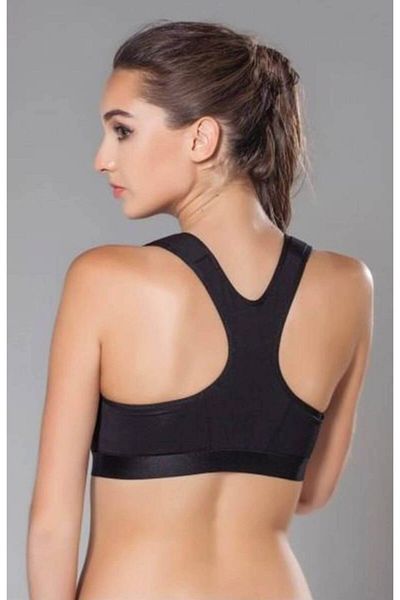 MOONLİGHT Sutien sport negru din bumbac pieptănat cu fermoar în față pentru femei