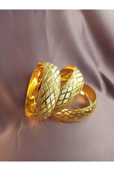 barisiva gold Kadın 22 Ayar Altın Kaplama Demo 1,5 Cm Cnc Baklava Model Bilezik