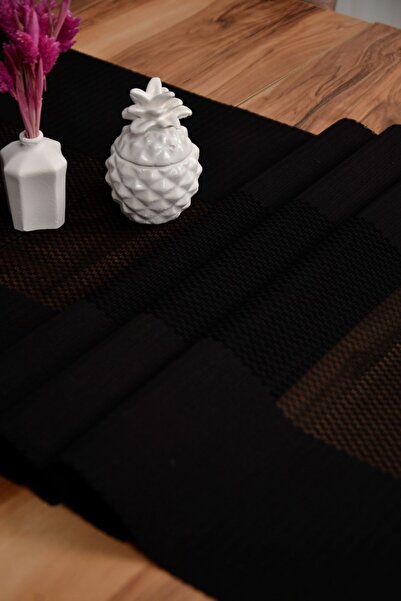 Saççax Exclusive Siyah Renk Damalı Model Lazer Kesim Runner Masa Örtüsü