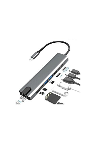 Kelepir Fırsatlar Type C Den 8 Ayrı Girişe Çeviren Laptop Için Rj-45 Lan Eternet Usb Usb 3.0 Hdtv Pd Sd Tf Çevirici