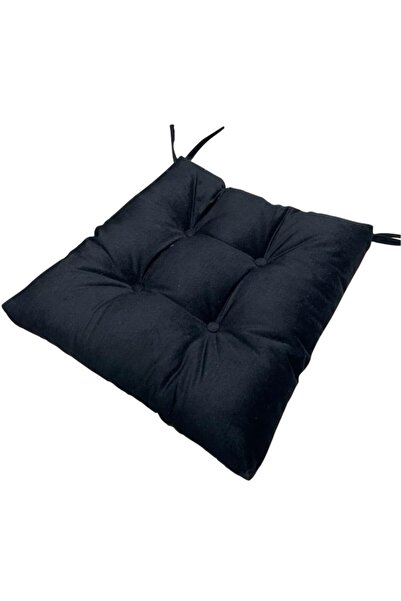 lazilla Dekoratif Pofidik Siyah Sandalye Minderi Düğmeli Bağcıklı 40x40cm