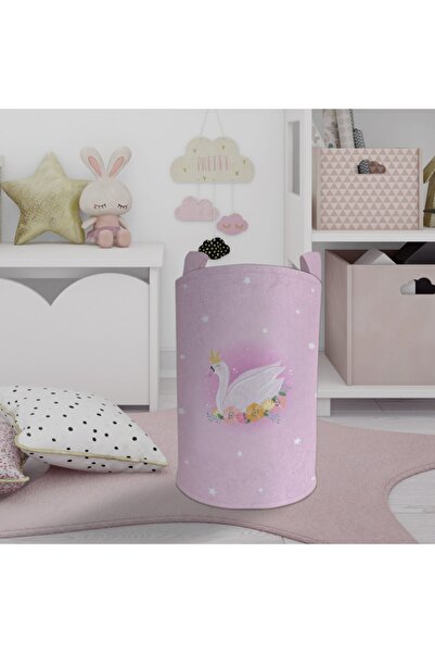 MEKTA HOME Pembe Kuğu Desenli Oyuncak Sepeti Ve Çamaşır Sepeti Mktos-052