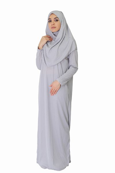 ZEHRANAZ NAMAZ ELBİSESİ Light Gray Non-Zipper Prayer Dress